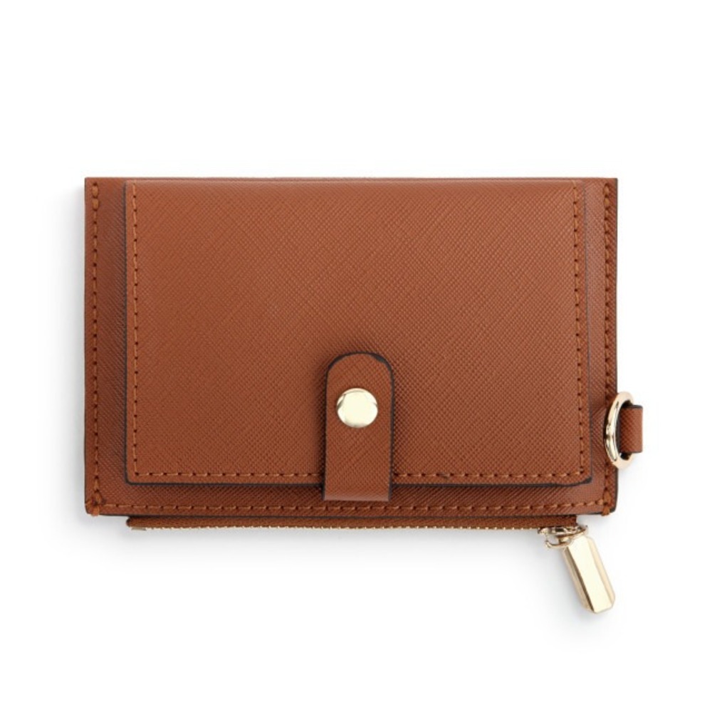 Demdaco Mini Wallet Womens OS Cognac Brown New Folding Zippered Faux Leather